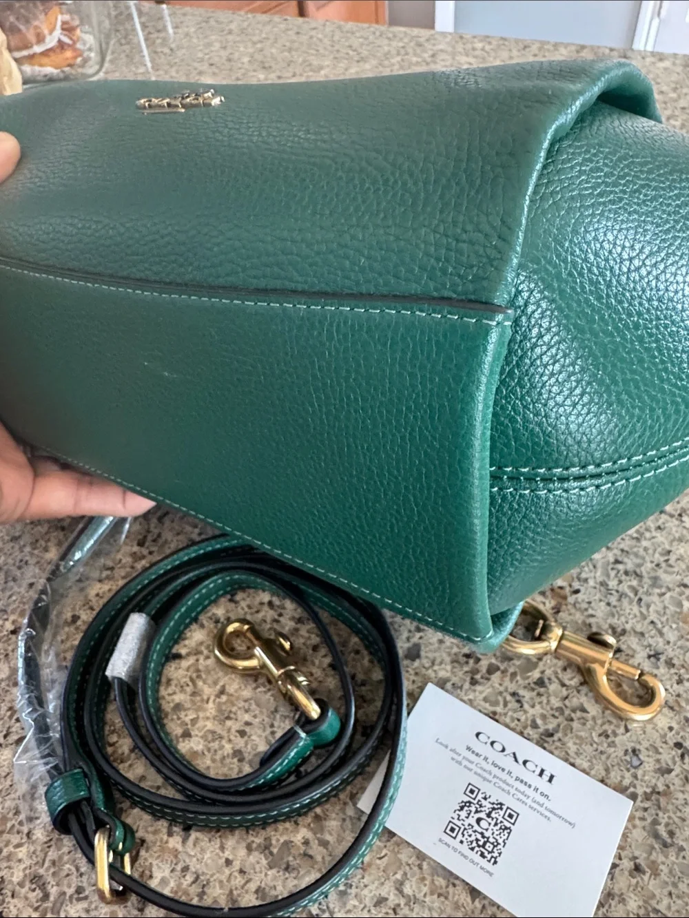 Coach Emerald Green Pebbled Leather Satchel with Gold Hardware - Picture 10 of 16